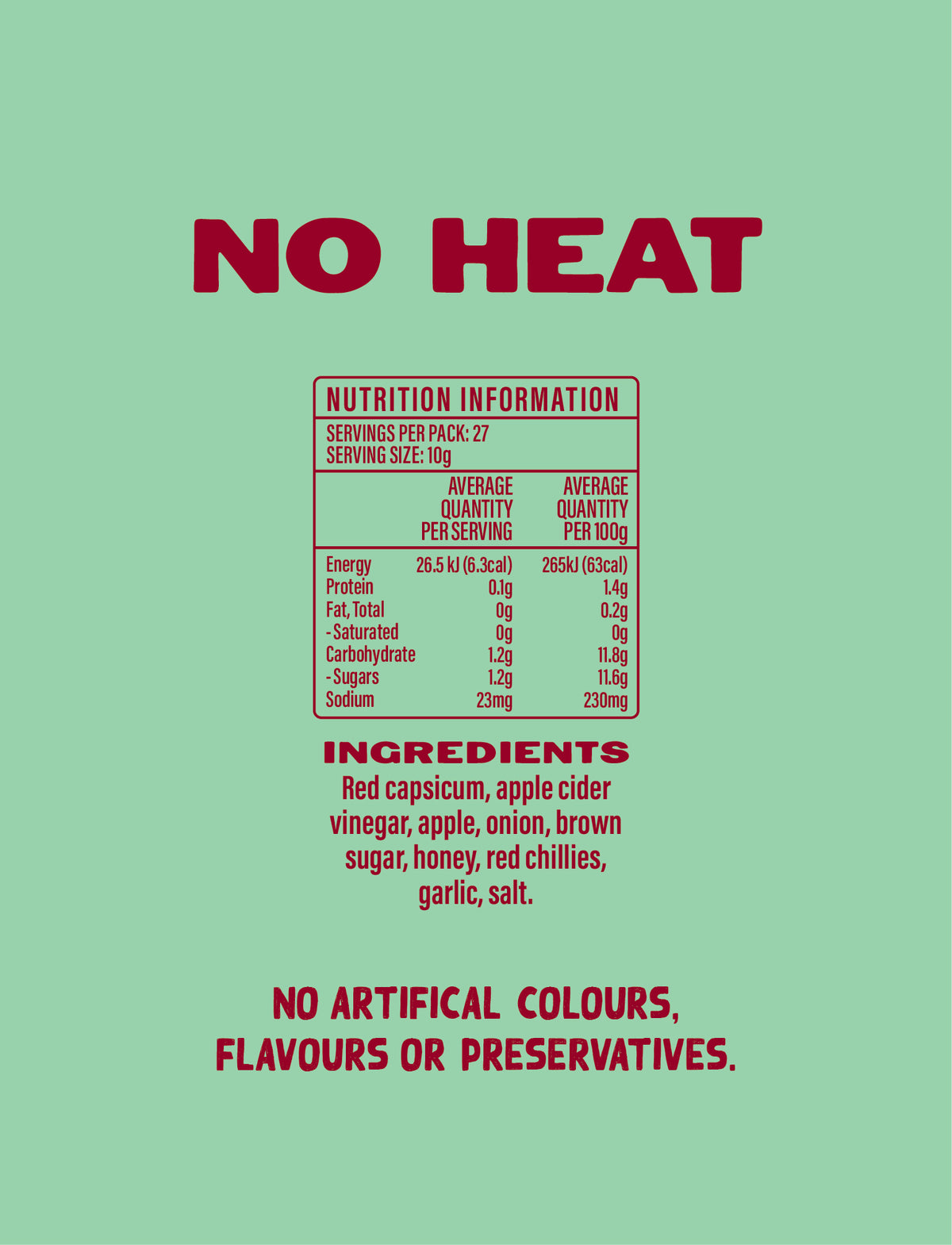 Cub's Chilli Sauce - No Heat